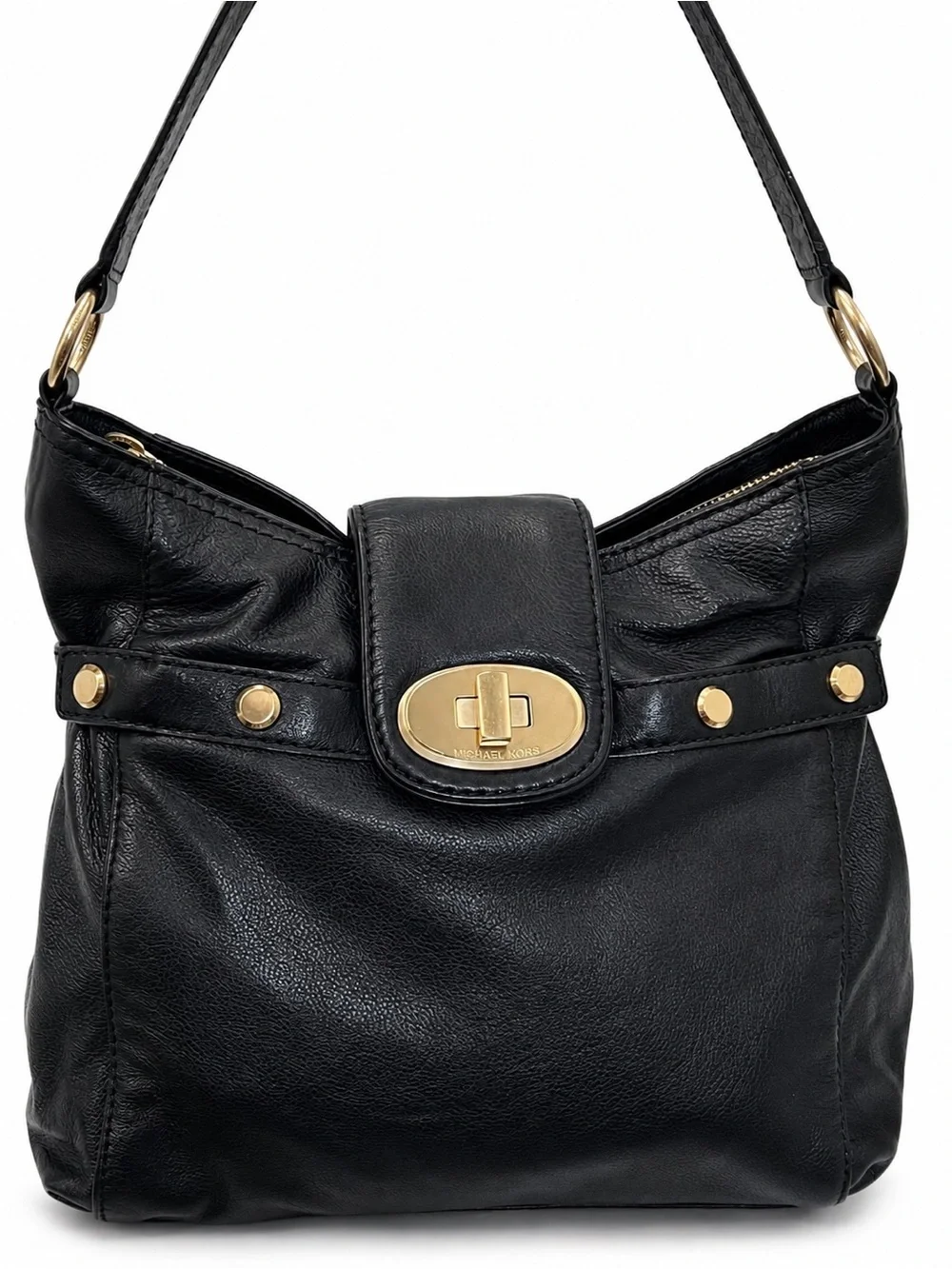 Vintage Michael Kors Chandler Hobo Bag Black Pebbled Leather Gold Studded Purse